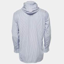 Comme des Garçons Blue Striped Cotton Button Front Hooded Full Sleeve Shirt M