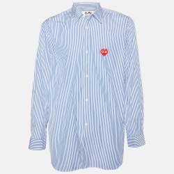 Comme des Garcons Play X The Invader Blue Striped Cotton Long Sleeve Shirt XXL