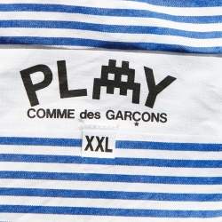 Comme des Garcons Play X The Invader Blue Striped Cotton Long Sleeve Shirt XXL