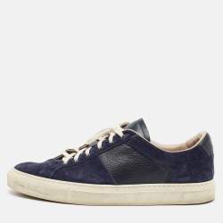 Pre Owned Common Projects Achilles Size 42 Navy Blue/Black Grained Leather and Suede Low Top Sneakers