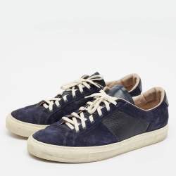 Pre Owned Common Projects Achilles Size 42 Navy Blue/Black Grained Leather and Suede Low Top Sneakers