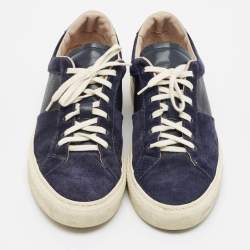 Pre Owned Common Projects Achilles Size 42 Navy Blue/Black Grained Leather and Suede Low Top Sneakers
