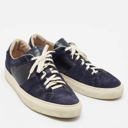 Pre Owned Common Projects Achilles Size 42 Navy Blue/Black Grained Leather and Suede Low Top Sneakers