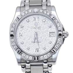 Pre Owned Concord Silver Diamonds Stainless Steel Saratoga SL 13.C2.230 Men's Wristwatch 34mm