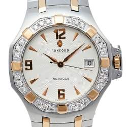 Pre Owned Concord Silver 18K Yellow Gold & Stainless Steel Diamonds Saratoga 24.C2.1894 Men's Wristwatch 38 mm
