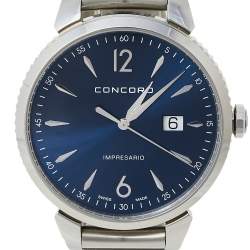 Pre Owned Concord Blue Stainless Steel Impresario 06.1.14.1124 Men's Wristwatch 41 mm