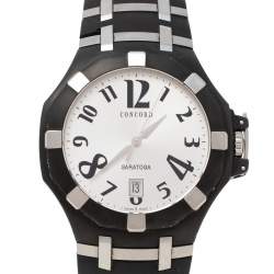 Pre Owned Concord Silver PVD Stainless Steel Rubber Saratoga 14.P1.1895.1 Men's Wristwatch 43 mm