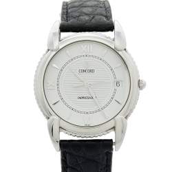 Pre Owned Concord White Stainless Steel Leather Impresario 14.C2.212 Men's Wristwatch 34 mm