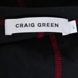 Craig Green Black Acid Wash Cotton Contrast Stitch Detail T-Shirt L