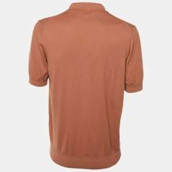 مملوكة مسبقًا Cruciani Brown Basketweave Knit Polo T-Shirt L
