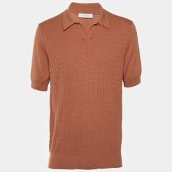 مملوكة مسبقًا Cruciani Brown Basketweave Knit Polo T-Shirt L