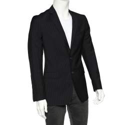Pre Owned Dolce & Gabbana Midnight Blue Striped Wool Single Breasted Blazer S