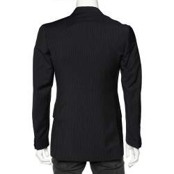 Pre Owned Dolce & Gabbana Midnight Blue Striped Wool Single Breasted Blazer S