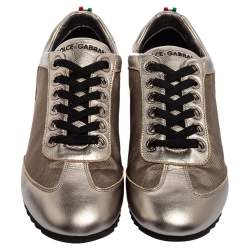Dolce & Gabbana Metallic Bronze Leather And Fabric Low Top Sneakers Size 44