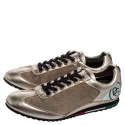 Dolce & Gabbana Metallic Bronze Leather And Fabric Low Top Sneakers Size 44