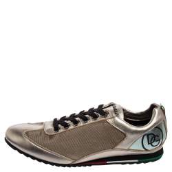Dolce & Gabbana Metallic Bronze Leather And Fabric Low Top Sneakers Size 44