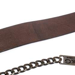 Pre Owned D&G Brown Leather Chain Detail Logo Buckle Belt 95CM