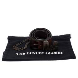 Pre Owned D&G Brown Leather Chain Detail Logo Buckle Belt 95CM