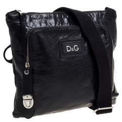 D & G Black Leather Alan Messenger Bag