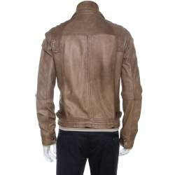 Pre Owned D & G Brown Leather Rib Knit Trim Bomber Jacket XL