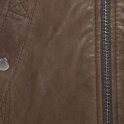 Pre Owned D & G Brown Leather Rib Knit Trim Bomber Jacket XL