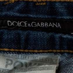 D & G Indigo Medium Washed Denim Distressed Straight Fit Jeans XL