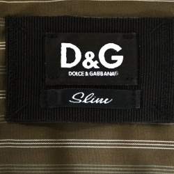 Pre Owned D & G Khaki Green Striped Cotton Slim Fit Shirt XXL