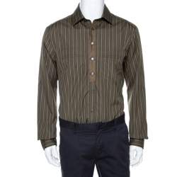 Pre Owned D & G Khaki Green Striped Cotton Slim Fit Shirt XXL