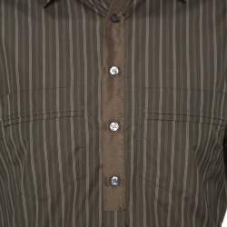 Pre Owned D & G Khaki Green Striped Cotton Slim Fit Shirt XXL