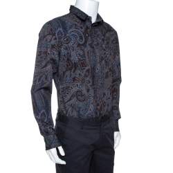 Pre Owned D & G Multicolor Printed Cotton Pleated Placket Slim Fit Shirt XXL