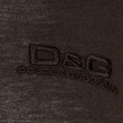 Pre Owned D & G Olive Green Logo Embroidered Knit V Neck T-Shirt S