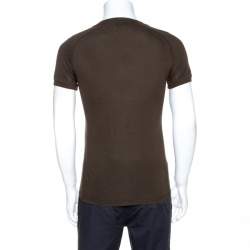 Pre Owned D & G Olive Green Logo Embroidered Knit V Neck T-Shirt S