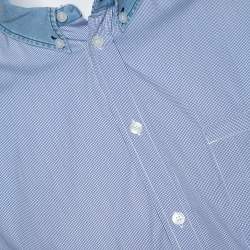 Pre Owned D&G Blue Checked Cotton Denim Trim Long Sleeve Brad Shirt XL
