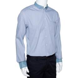 Pre Owned D&G Blue Checked Cotton Denim Trim Long Sleeve Brad Shirt XL