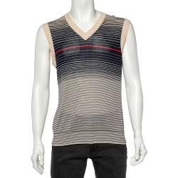Pre Owned D&G Cream Striped Silk Knit V-Neck Vest XL