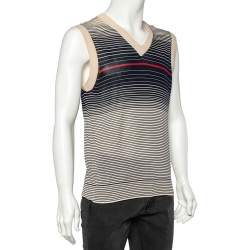 Pre Owned D&G Cream Striped Silk Knit V-Neck Vest XL