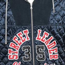 Pre Owned D&G Dark Blue Cotton Knit Contrast Quilted Detail Zip Front Hooded Jacket L