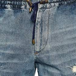 D&G Blue Denim Elastic Waist Wide Leg Distressed Jeans XL