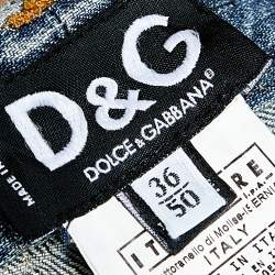 D&G Blue Denim Elastic Waist Wide Leg Distressed Jeans XL
