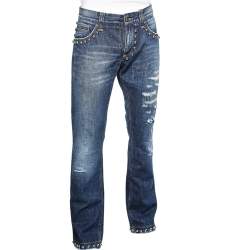 Pre Owned D&G Navy Blue Distressed Denim Studded Detail Jeans 3XL