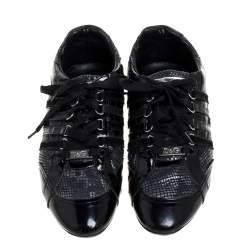 D&G Black Snakeskin Effect and Patent Leather Lace  Low Top Sneakers Size 42