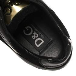 Pre Owned D&G Black Suede and Patent Leather Lace Up Low Top Sneakers Size 43