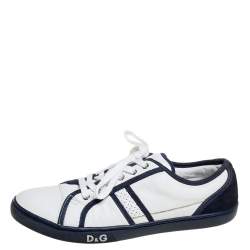 D&G White/Blue Leather And Suede Low Top Sneakers Size 42