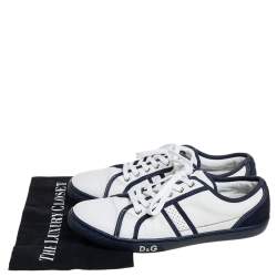 D&G White/Blue Leather And Suede Low Top Sneakers Size 42