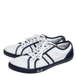 D&G White/Blue Leather And Suede Low Top Sneakers Size 42