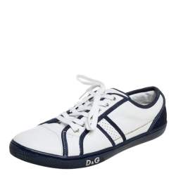 D&G White/Blue Leather And Suede Low Top Sneakers Size 42