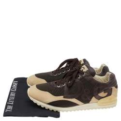 Pre Owned Dolce & Gabbana Brown/Beige Mesh And Suede Sneakers Size 44