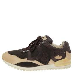 Pre Owned Dolce & Gabbana Brown/Beige Mesh And Suede Sneakers Size 44