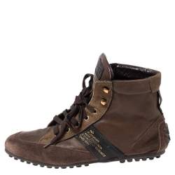 D&G Brown Suede and Leather Lace Up High Top Sneakers Size 41