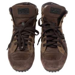 D&G Brown Suede and Leather Lace Up High Top Sneakers Size 41